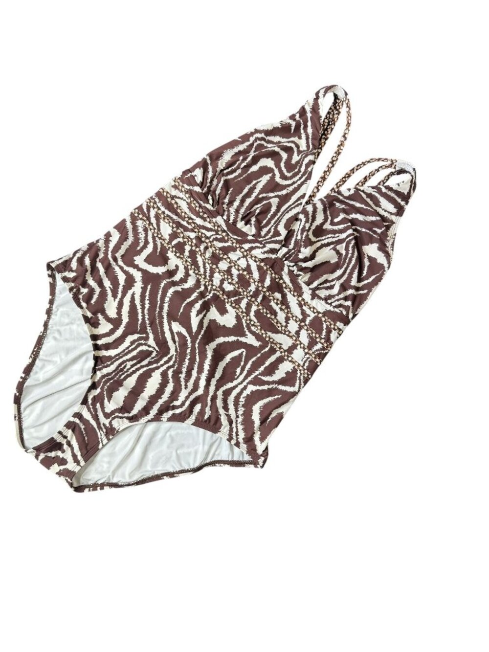 La Blanca Brown Zebra Print Cross-Back One-Piece Swimsuit Matching Cover-Up, 18W